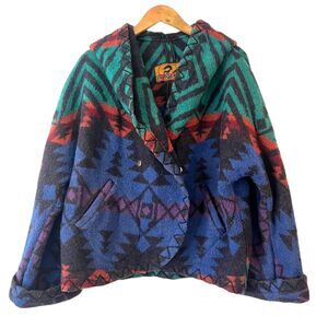 Fox Run Two Vintage Hoodie Aztec Navajo Tribal Jacket Wool Large Multicolor
